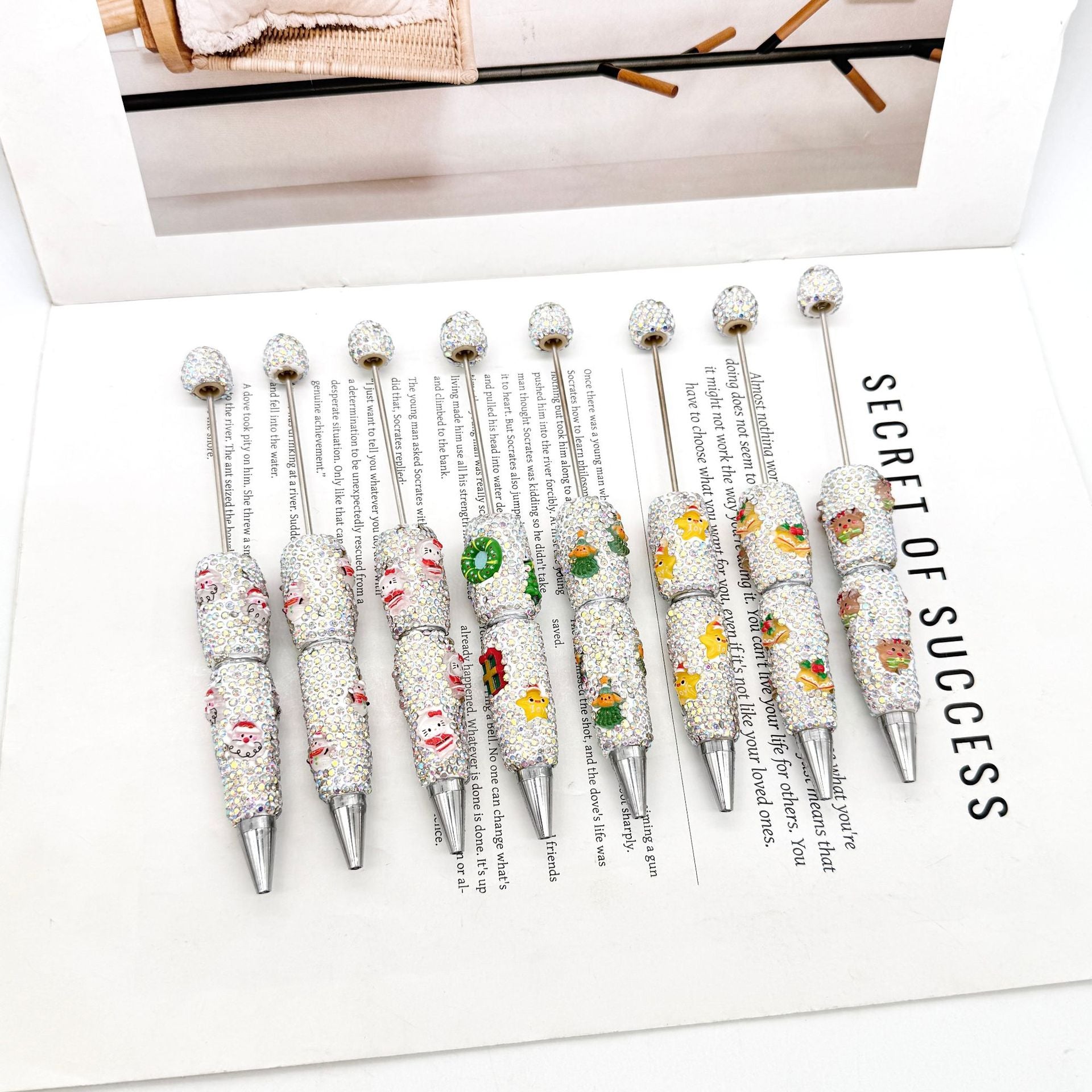 Wholesale Christmas Full Diamond Pen DIY Beadable Pen Elk Snowman